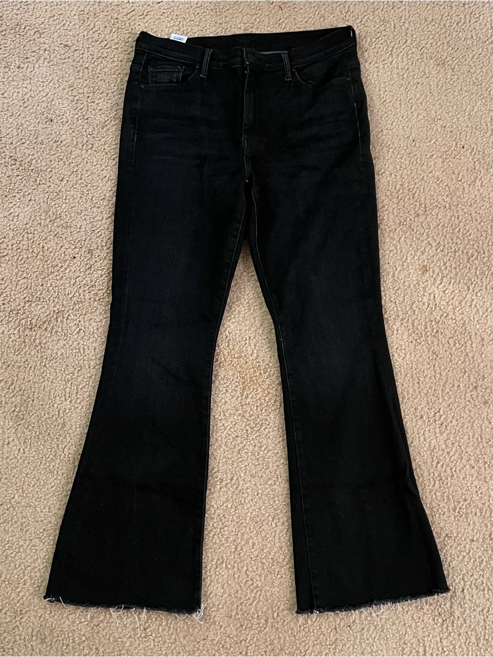 MOTHER Denim high rise hustler ankle fray flare leg jeans. Size 34.